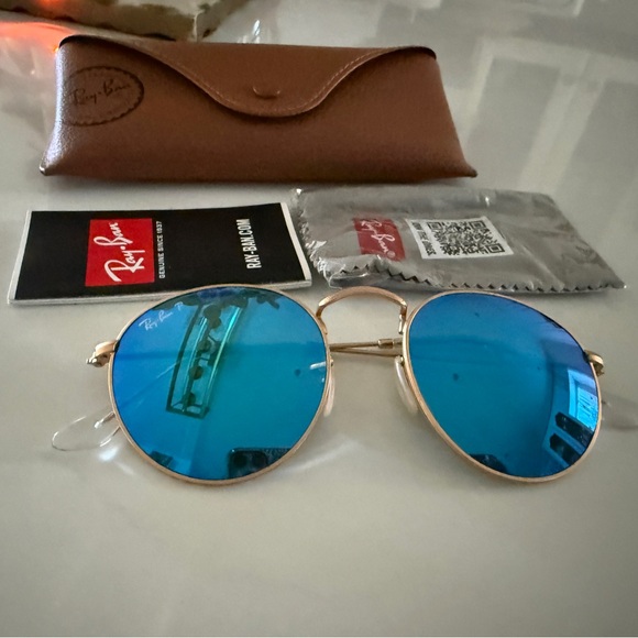 Ray-Ban Accessories - Ray-Ban Gold Frame Sunglasses with Blue Lenses